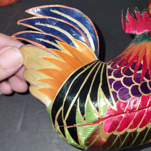 VINTAGE JAPANESE FOLK ART COUNTRY HANDMADE BAMBOO ROOSTER TRINKET BOX & 3 SMALL - Picture 6 of 10